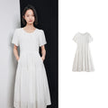 Damen-Midikleid, A-Linie, Sommer, Puffärmel, Rundhals, zum Schnüren