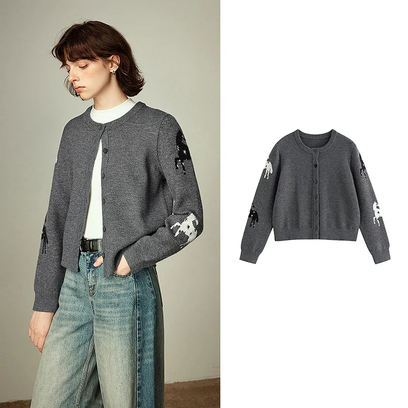 Cardigan Femme  Jacquard Ethnique – Maille Polaire Arctique, Style Totem