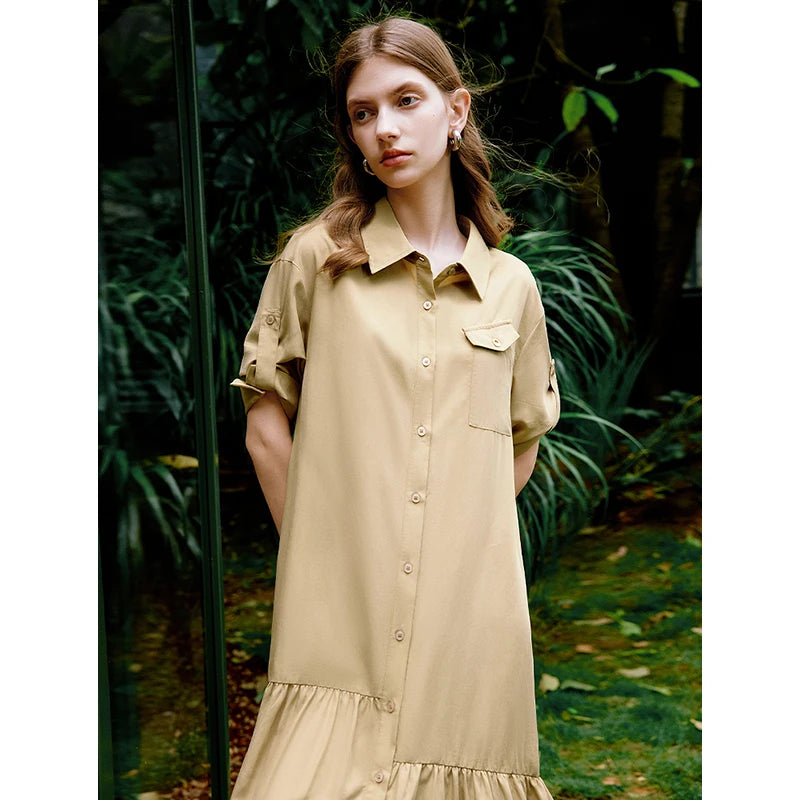 Damen-Midikleid, Sommer, Business-Stil, kurze Ärmel, gerader Schnitt