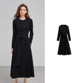 Women's mid-calf dress, spring/summer, A-line cut, long sleeves and openwork