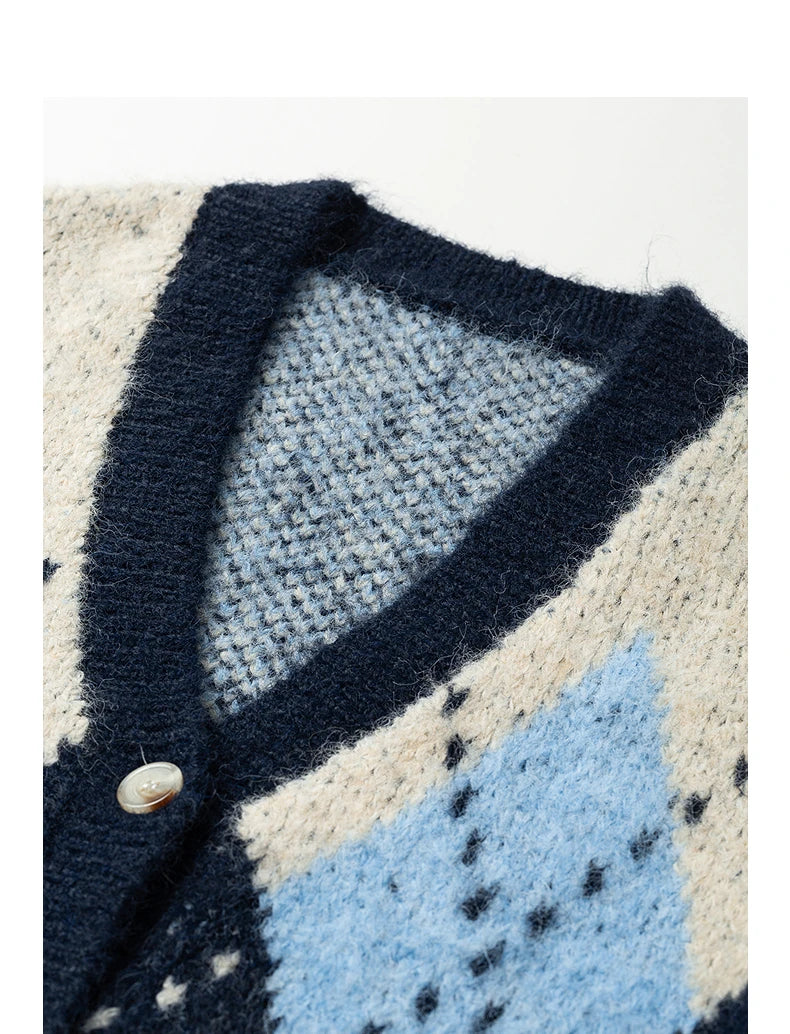 Women's Sweater-Coat – Nordic Style, Argyle Pattern, V-Neck