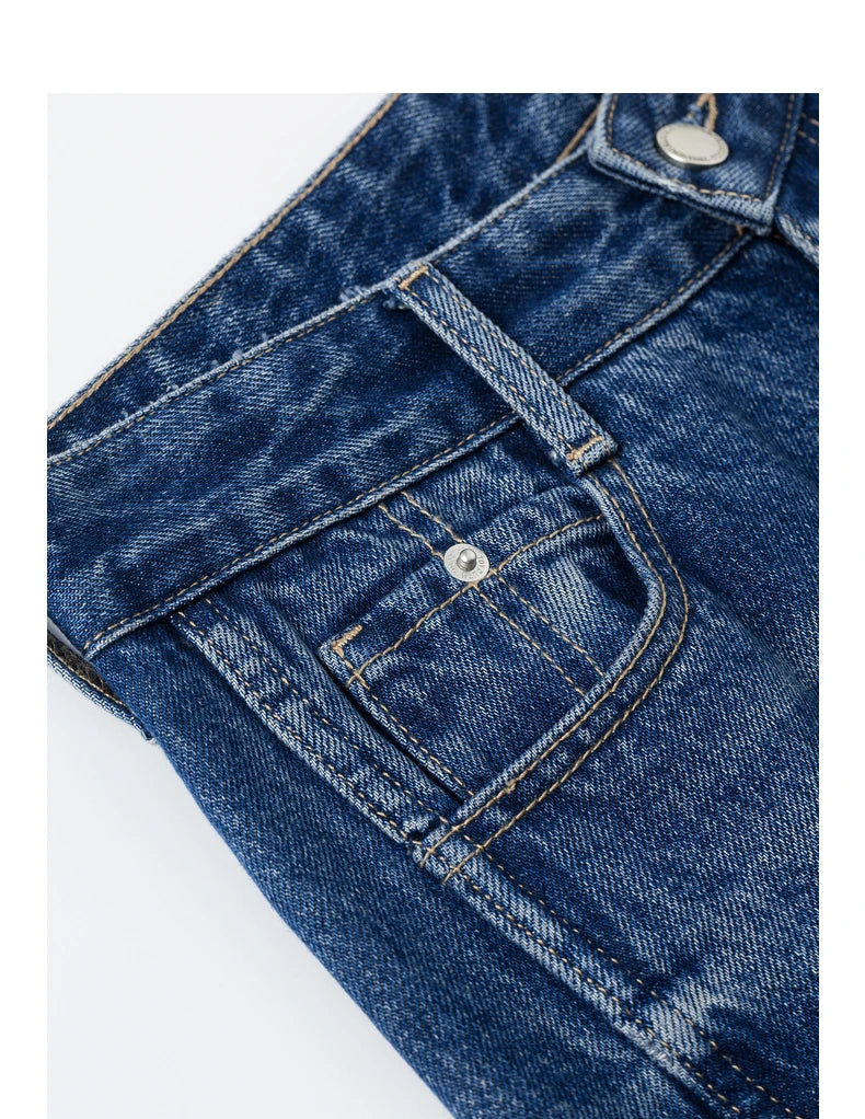 Jean femme taille haute coupe droite large avec fente