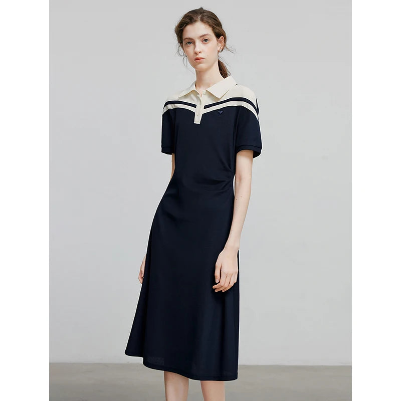 Robe femme mi-mollet été A-Line brodée col chemise