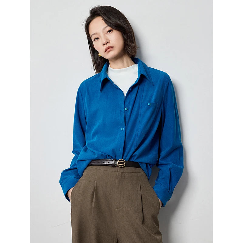 Blouse femme en velours côtelé – col chemise, manches longues