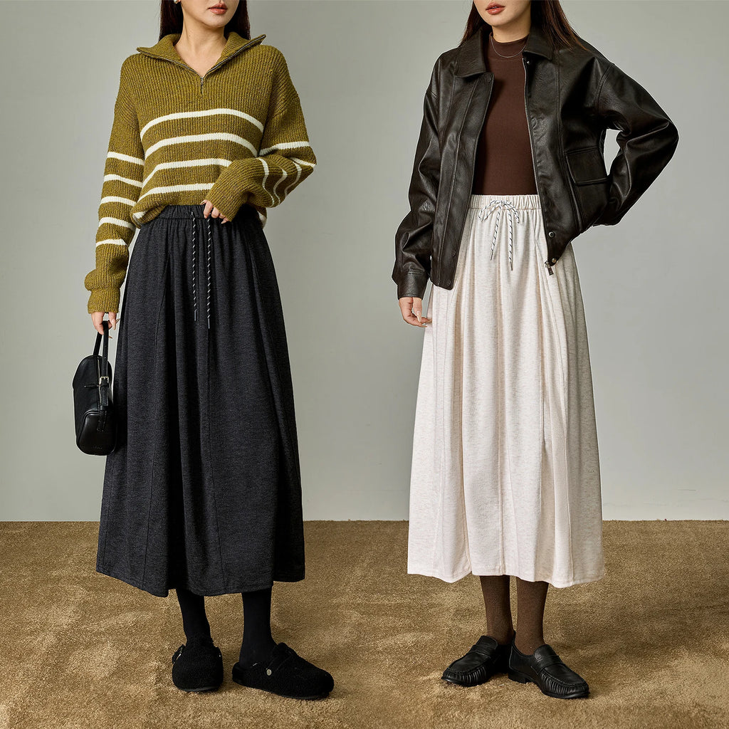 Jupe Midi Femme – Style Cocoon, Taille Élastique, Coupe A-line avec Fente Latérale