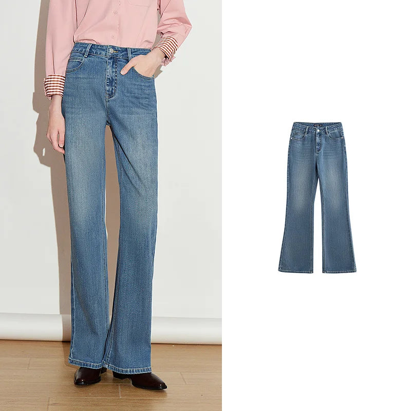 Jean femme taille mi‑haute coupe évasée micro style
