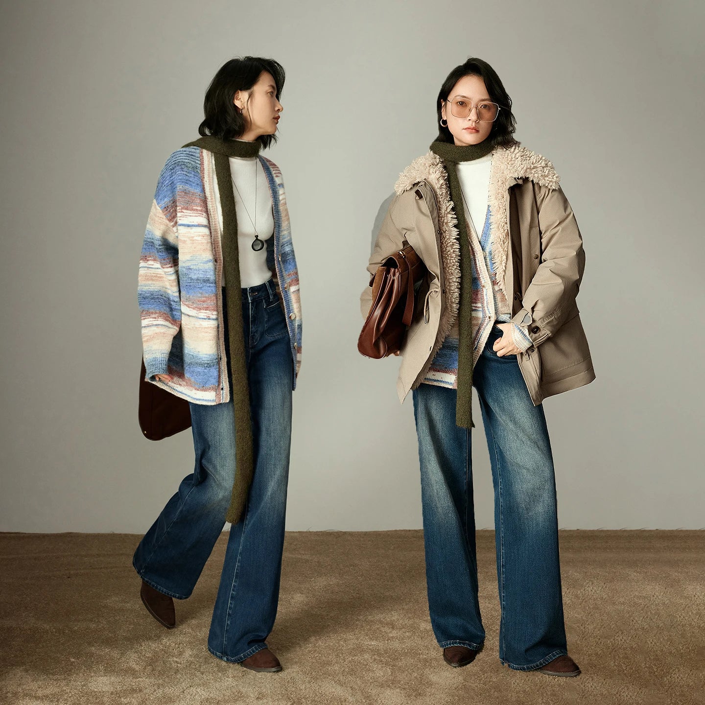 Cardigan Femme – Effet Dégradé, Col V, Rayures Romantiques