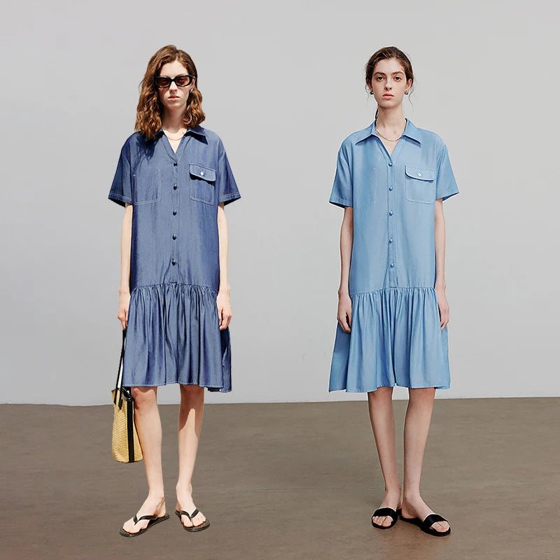 Robe femme genou été style office A-Line manches courtes