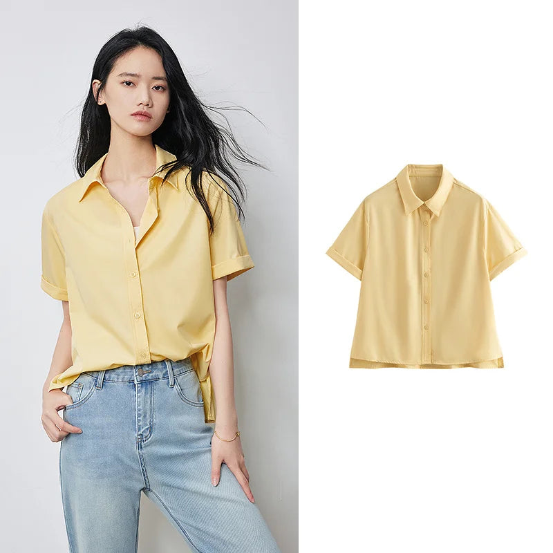 Chemise femme manches courtes col chemise en denim casual