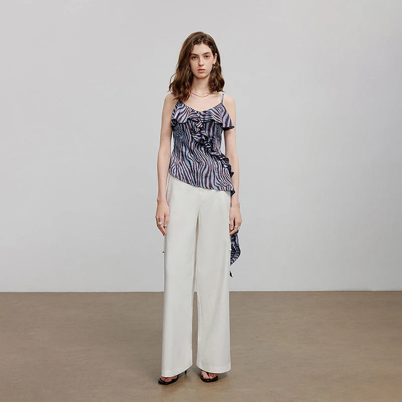 Damen-Crop-Top ohne Ärmel mit Rundhalsausschnitt und Leopardenmuster