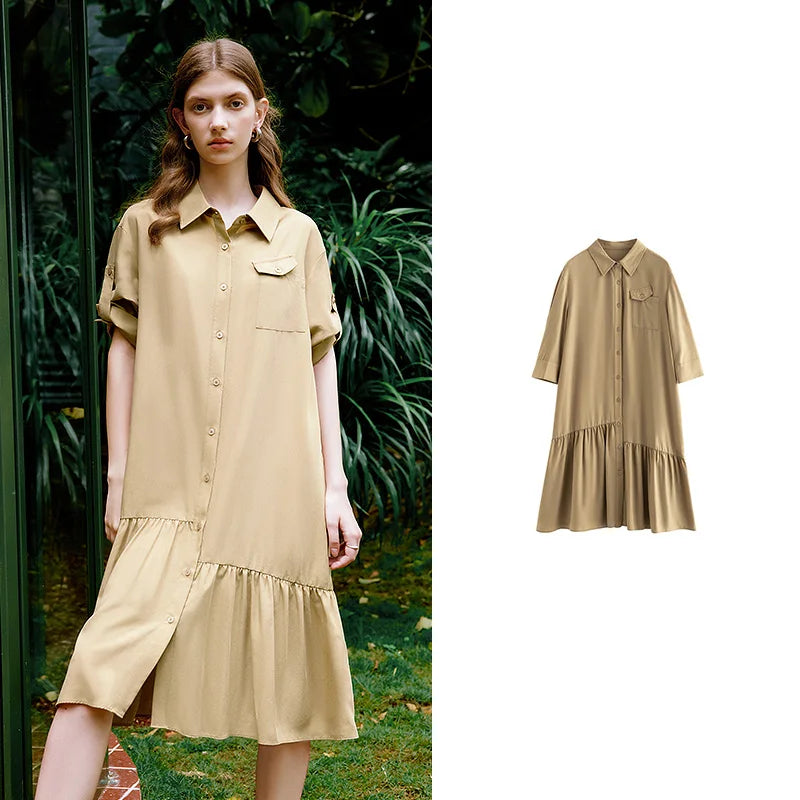 Damen-Midikleid, Sommer, Business-Stil, kurze Ärmel, gerader Schnitt