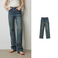 Jean femme taille haute coupe poire délavé longueur longue