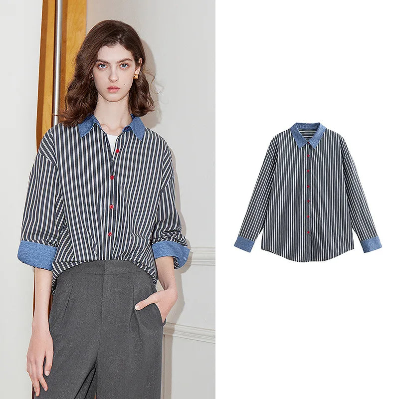 Women's striped shirt – Boyfriend style, contrasting buttons