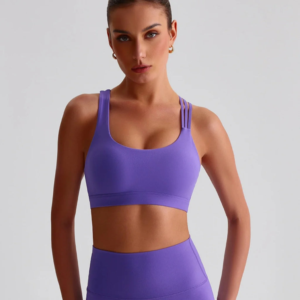 Brassière de sport croisée dos nageur, maintien fort, coques amovibles