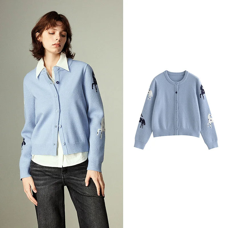 Cardigan Femme  Jacquard Ethnique – Maille Polaire Arctique, Style Totem