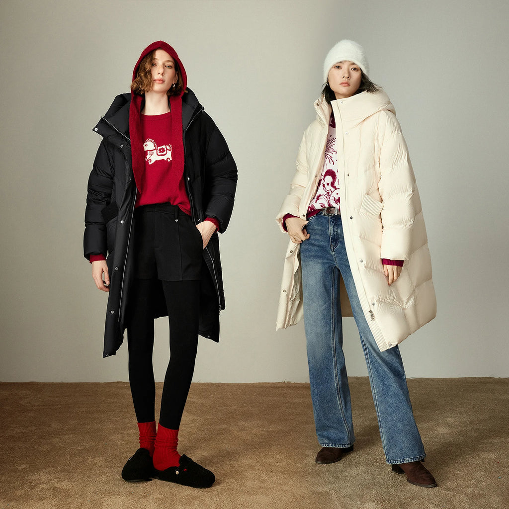 Women's Puffer Jacket – Feathers, Color-Block, Casual Style