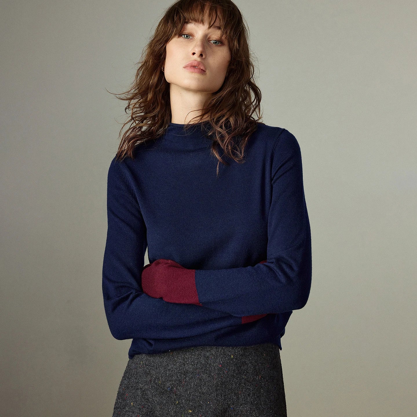 Pull Femme – Col Demi-haut, Coupe Slim, Color-block Ambre, Base Layer Chaud