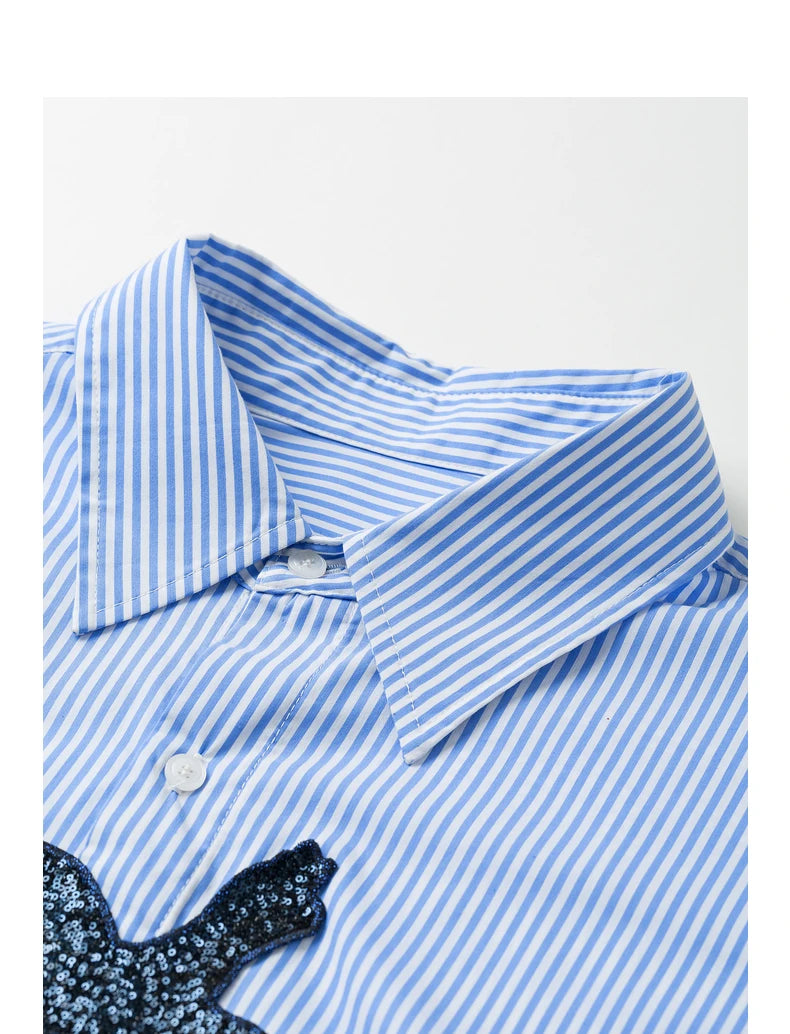 Chemise femme rayée manches longues en coton & spandex