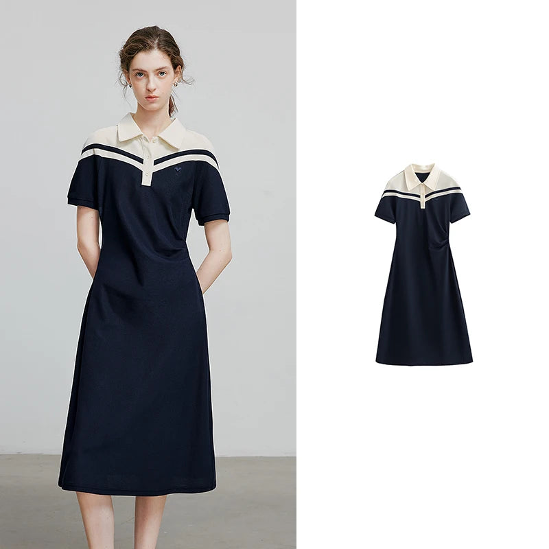 Robe femme mi-mollet été A-Line brodée col chemise