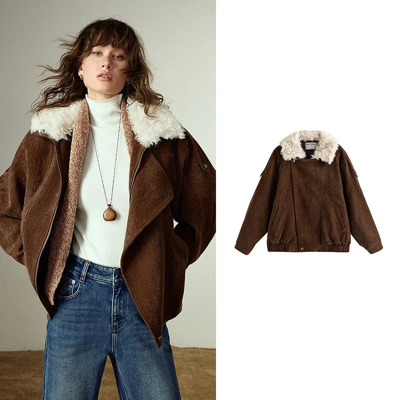 Veste Matelassée Femme – Style Nomade Rétro, Col Plush en Chenille, Chaleur Douce et Élégante