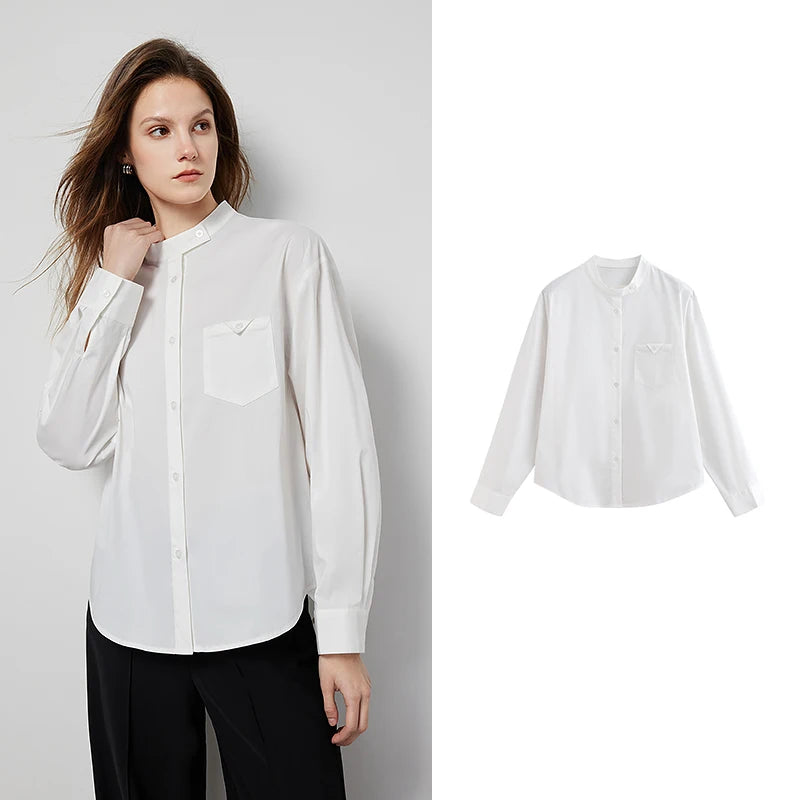 Chemise femme col montant avec poches