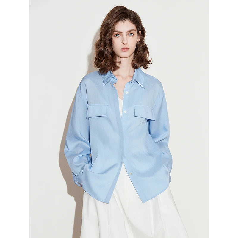 Women's long-sleeved shirt in Lyocell and Ramie