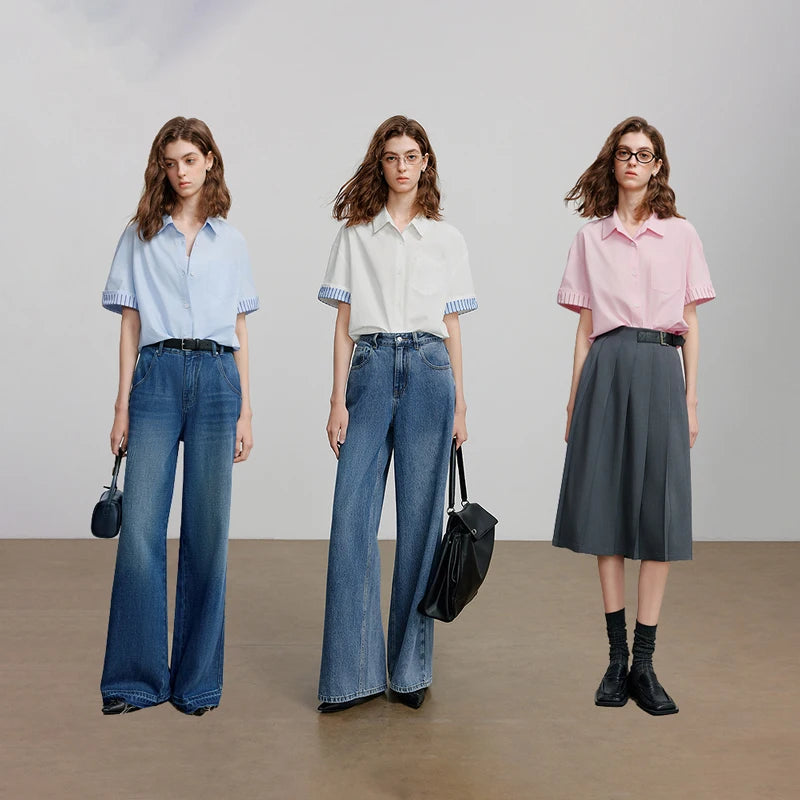 Damen-Patchworkhemd Kurzarm Klassischer Kragen