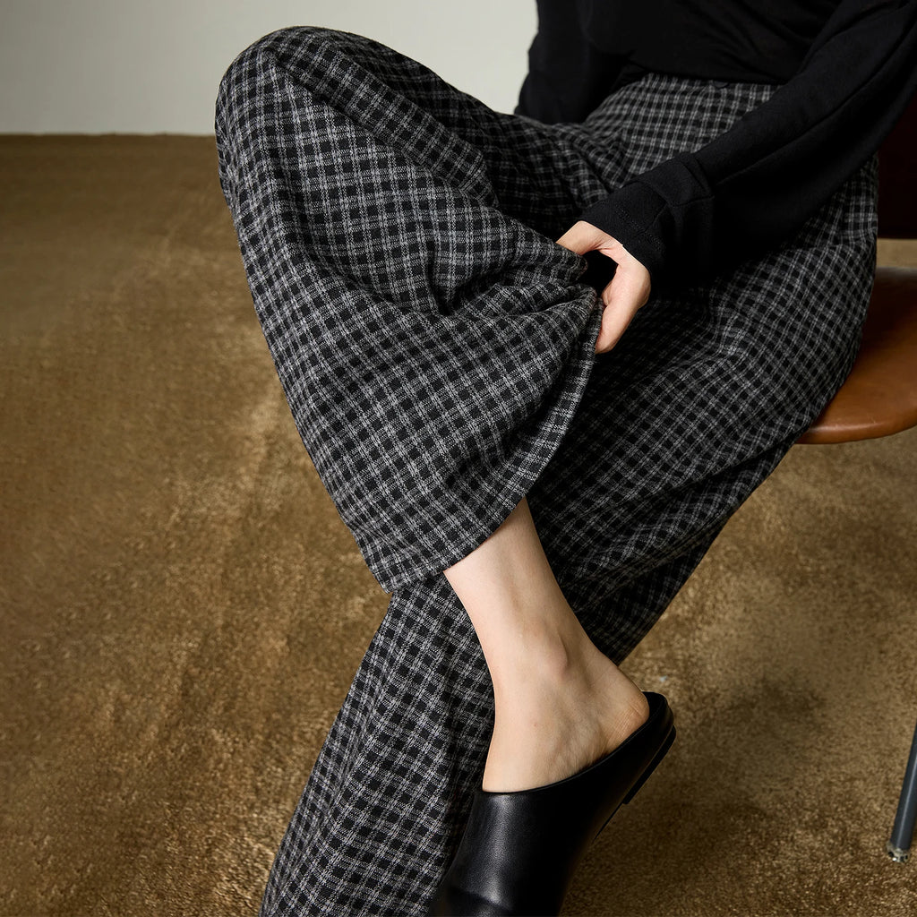 Pantalon Large Femme TOYOUTH à Carreaux – Coupe Fluide Effet Affinant, Style Rétro Chic