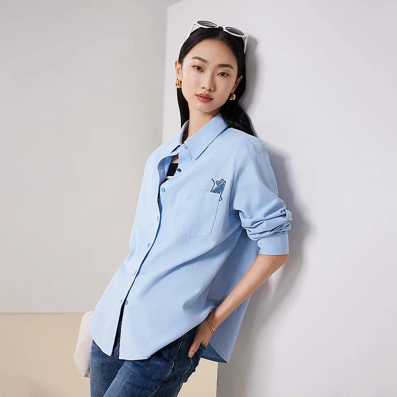 Damen Langarmhemd Streetwear mit Print und Kragen