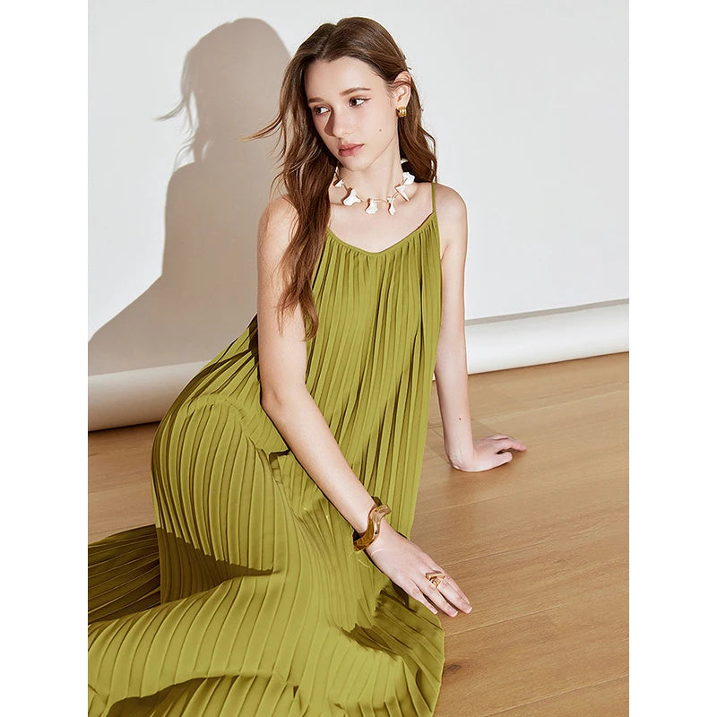 Robe femme mi-mollet été droite à bretelles spaghetti motif floral