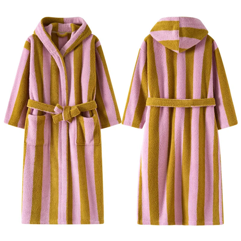Peignoir Velours Rayé Couple Manches Longues