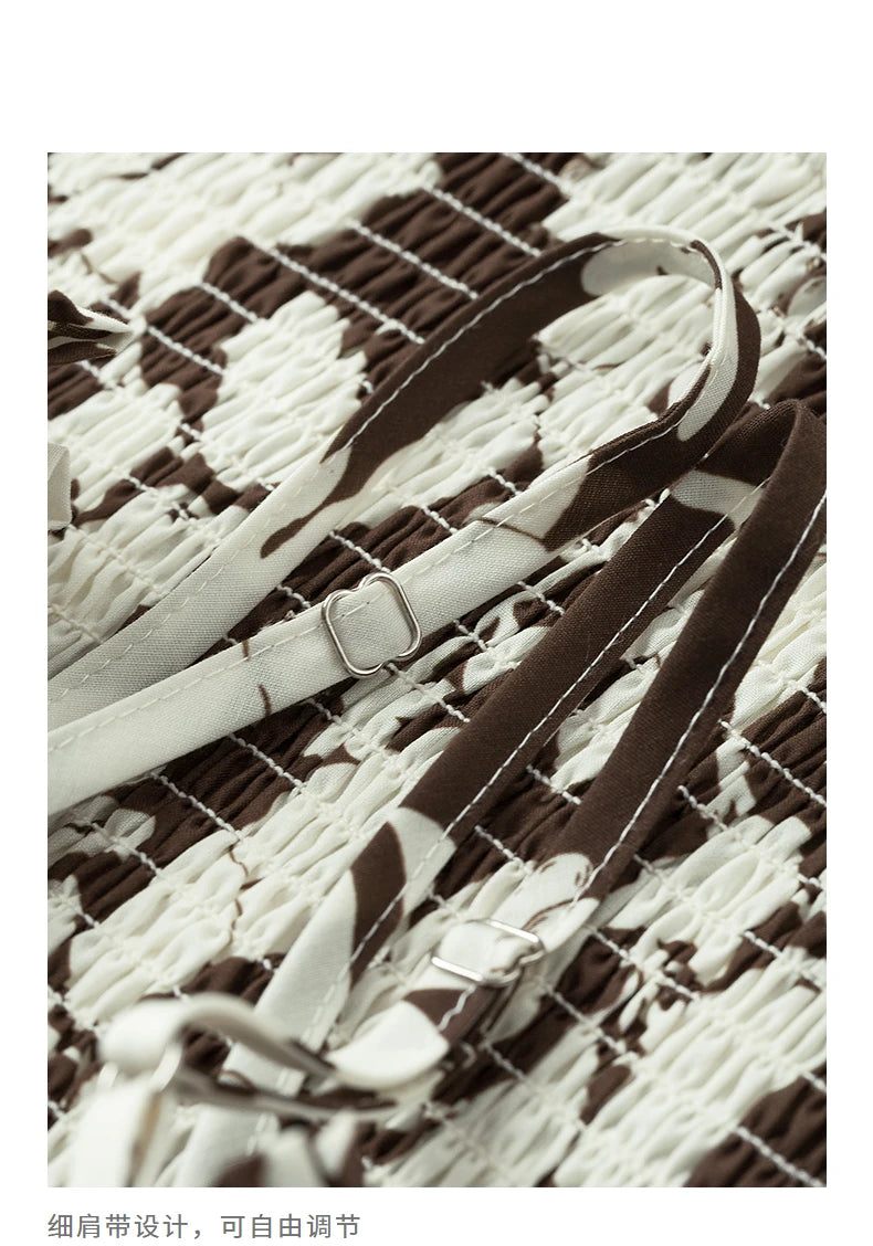 Robe femme mi-mollet été A-Line sans manches à bretelles spaghetti motif floral