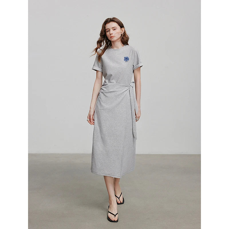 Robe femme mi-mollet été droite brodée à motif floral