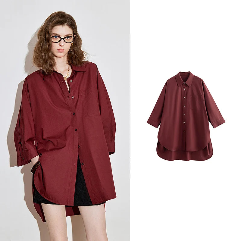 Women's mid-length shirt with 3/4 sleeves – pockets