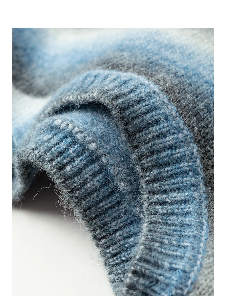 Pull Femme – Col Rond, Rayures Dégradées Arc-en-Ciel, Maille Longue Douce et Chaude