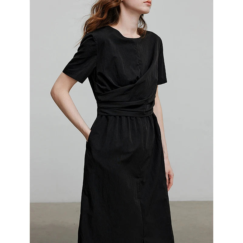 Robe femme mi‑mollet été A-Line manches courtes col rond