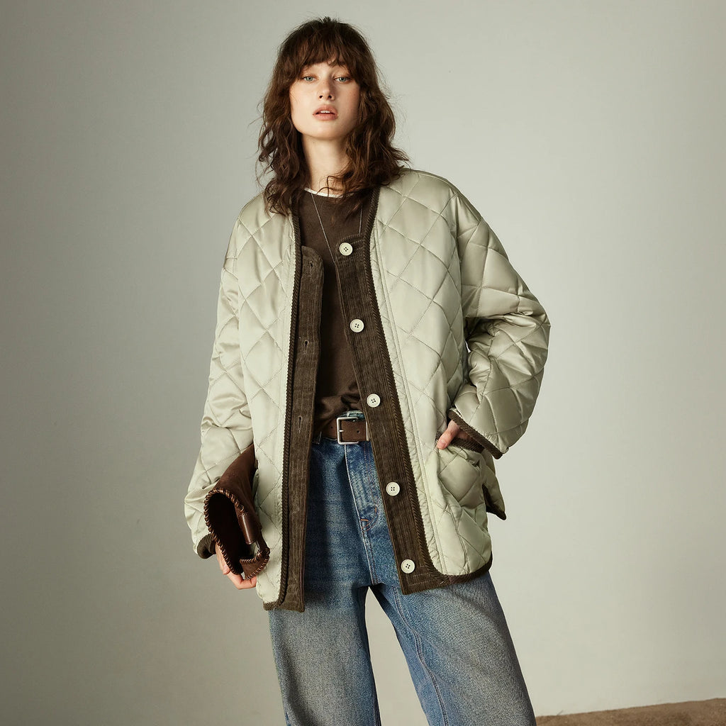 Manteau Femme  Velours Patchwork Vintage, Col Rond,