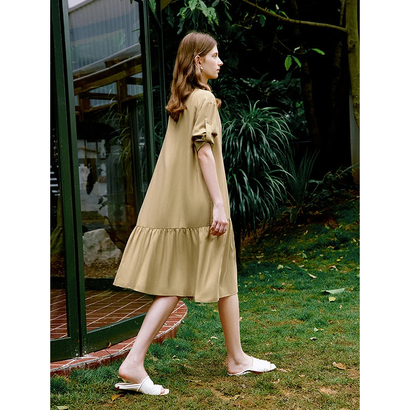 Damen-Midikleid, Sommer, Business-Stil, kurze Ärmel, gerader Schnitt