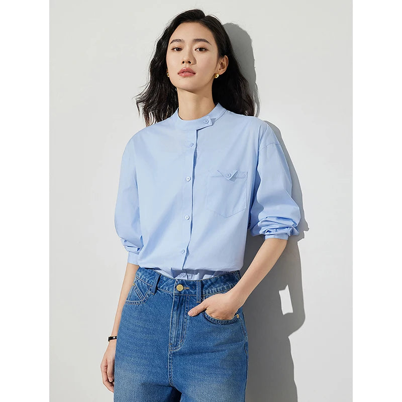 Chemise femme col montant avec poches