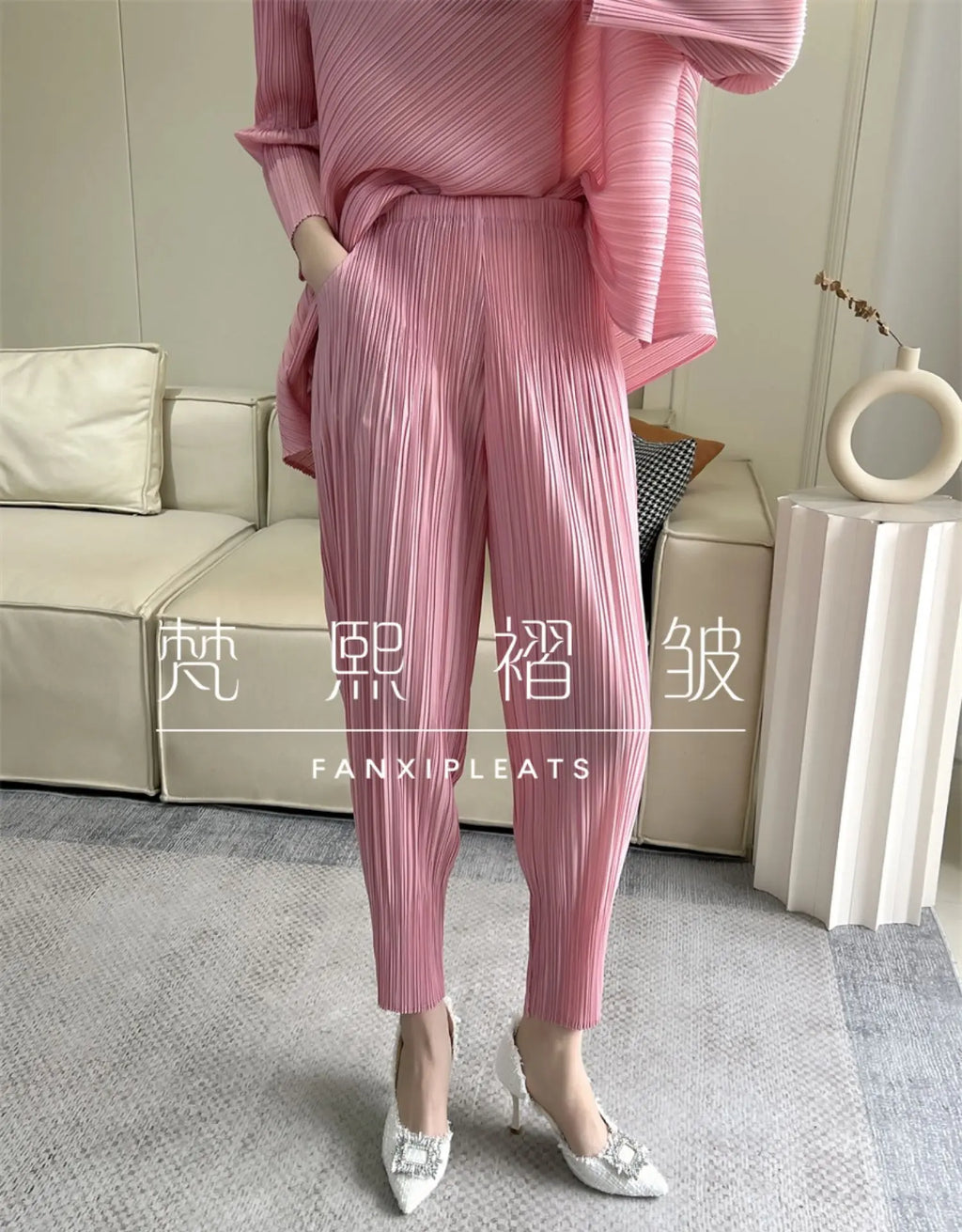 Miyake Pleated Pants Spring 2025 New Women's Solid Color Basic Elastic Waist Small Foot Radish Pants Casual And Comfortable