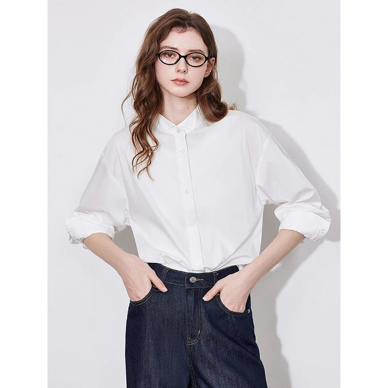 Damen-Langarmshirt Stehkragen unifarben leger