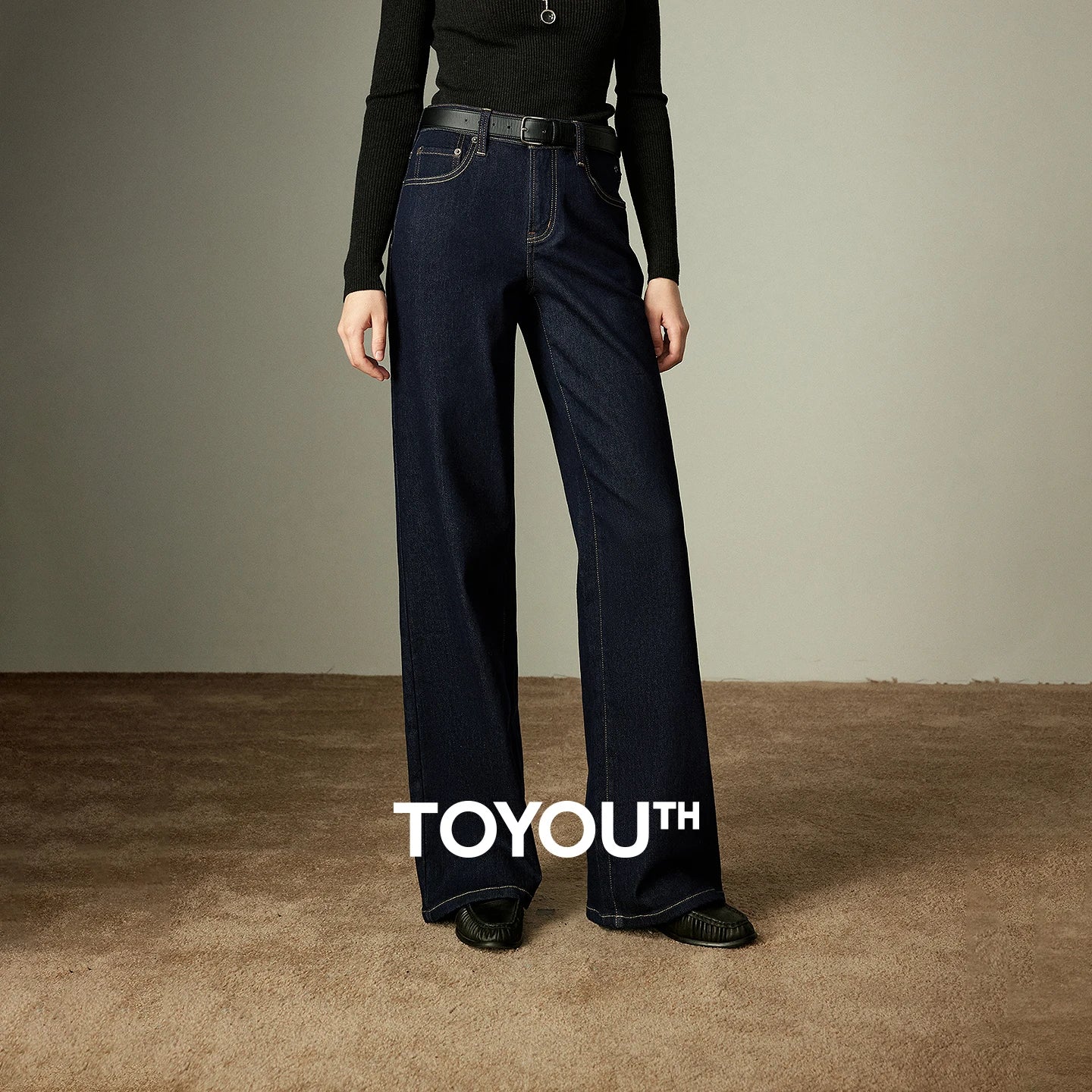 Jeans Large Femme Laine Mélangée, Taille Mi-Basse, Style Rétro