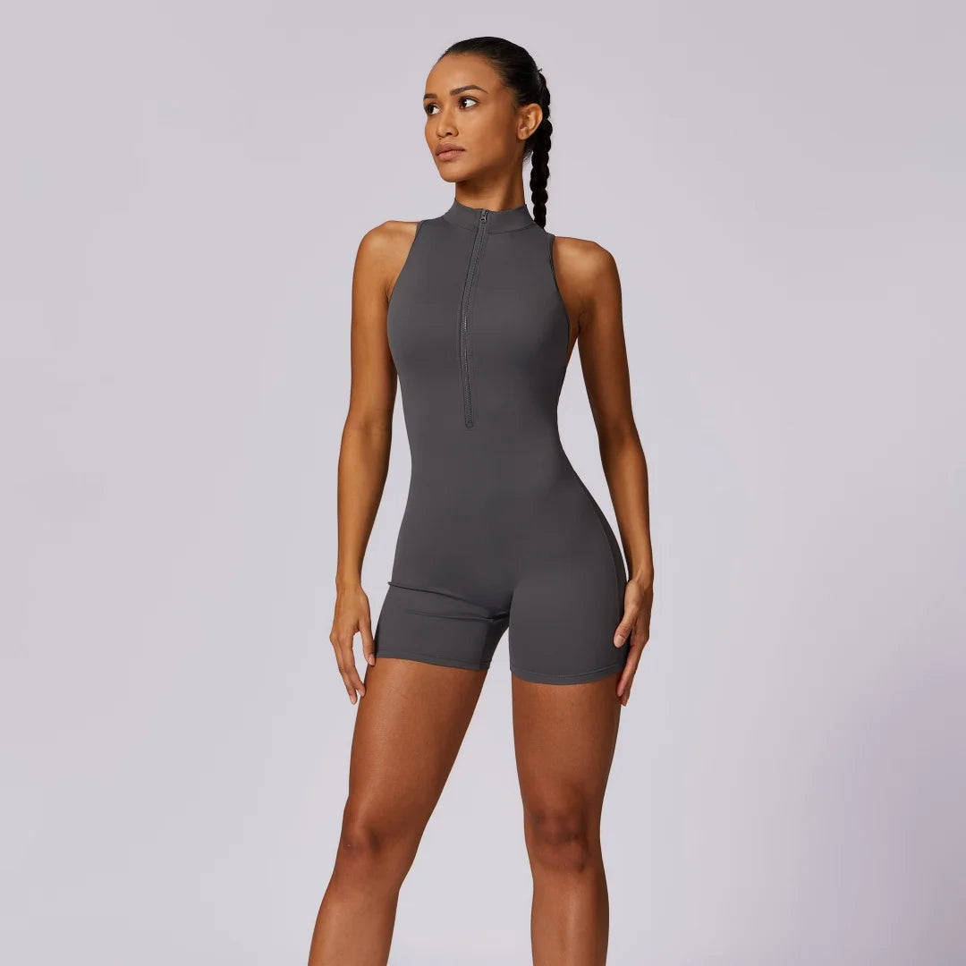 Combinaison de yoga courte sans dos avec zip et effet scrunch