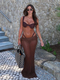 Ensemble Bikini 3 Pièces Ruché avec Pentu Sheer et Thong - Maillot de Bain Femme Sexy