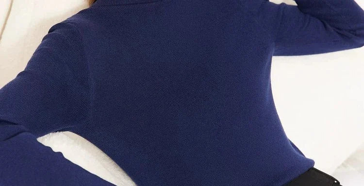 Damenpullover Stehkragen Warm Winter Gestrickt Farbblock Slim Fit Vielseitig Vintage Casual Langarm