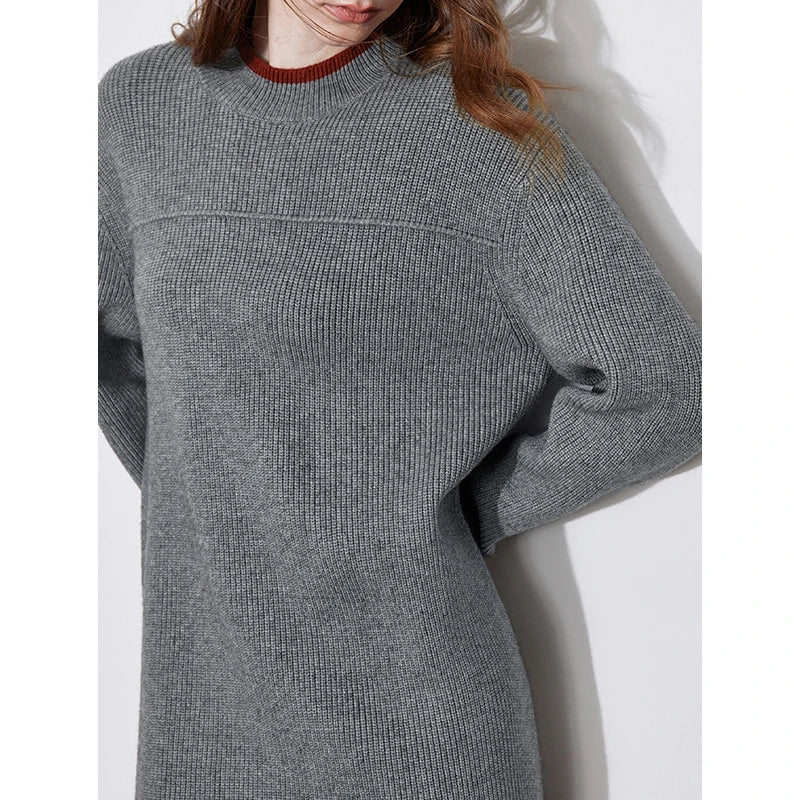 Robe femme mi-mollet hiver A-Line manches longues col rond