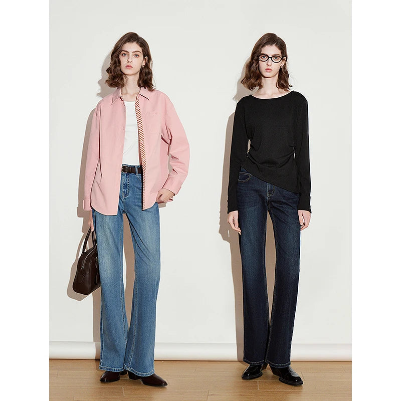 Jean femme taille mi‑haute coupe évasée micro style