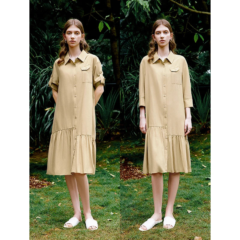 Damen-Midikleid, Sommer, Business-Stil, kurze Ärmel, gerader Schnitt