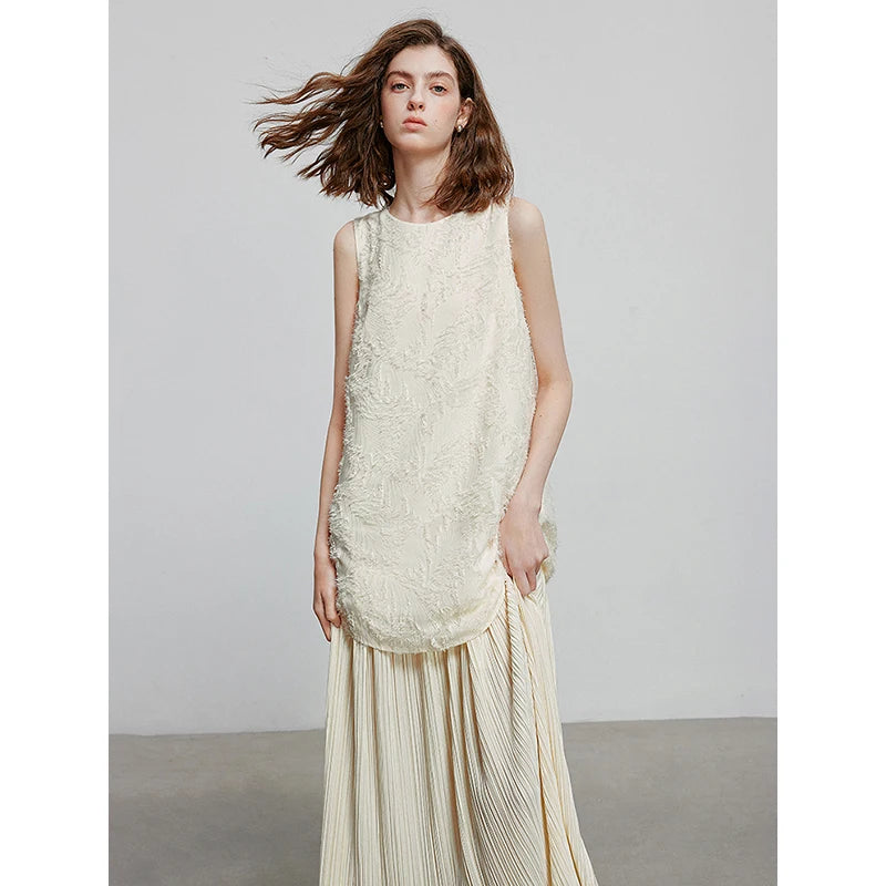 Robe femme mi-mollet été A-Line sans manches col rond