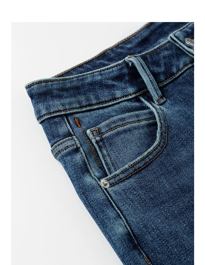 Jean femme doublé chaud taille mi-haute coupe droite large